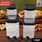 Plastic Air Tight Containers Storage (4 Pc Set With 4 Spoon)